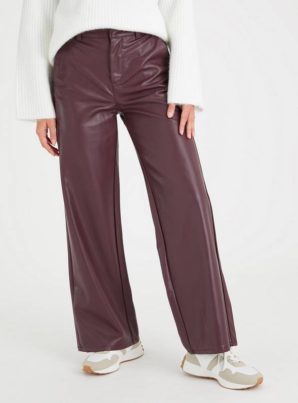 Plum Faux Leather Wide Leg Trousers 20